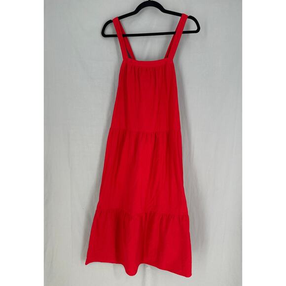 Universal Thread Dress Womens Medium Red Midi Tiered Cotton Boho Cottagecore - Picture 1 of 8